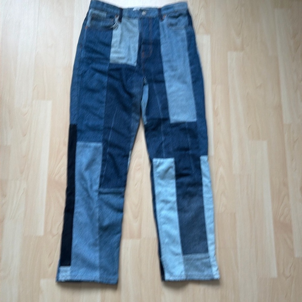 Reformation Patchwork High-Rise Jeans in Light and Dark Blue - Picture 8 of 12